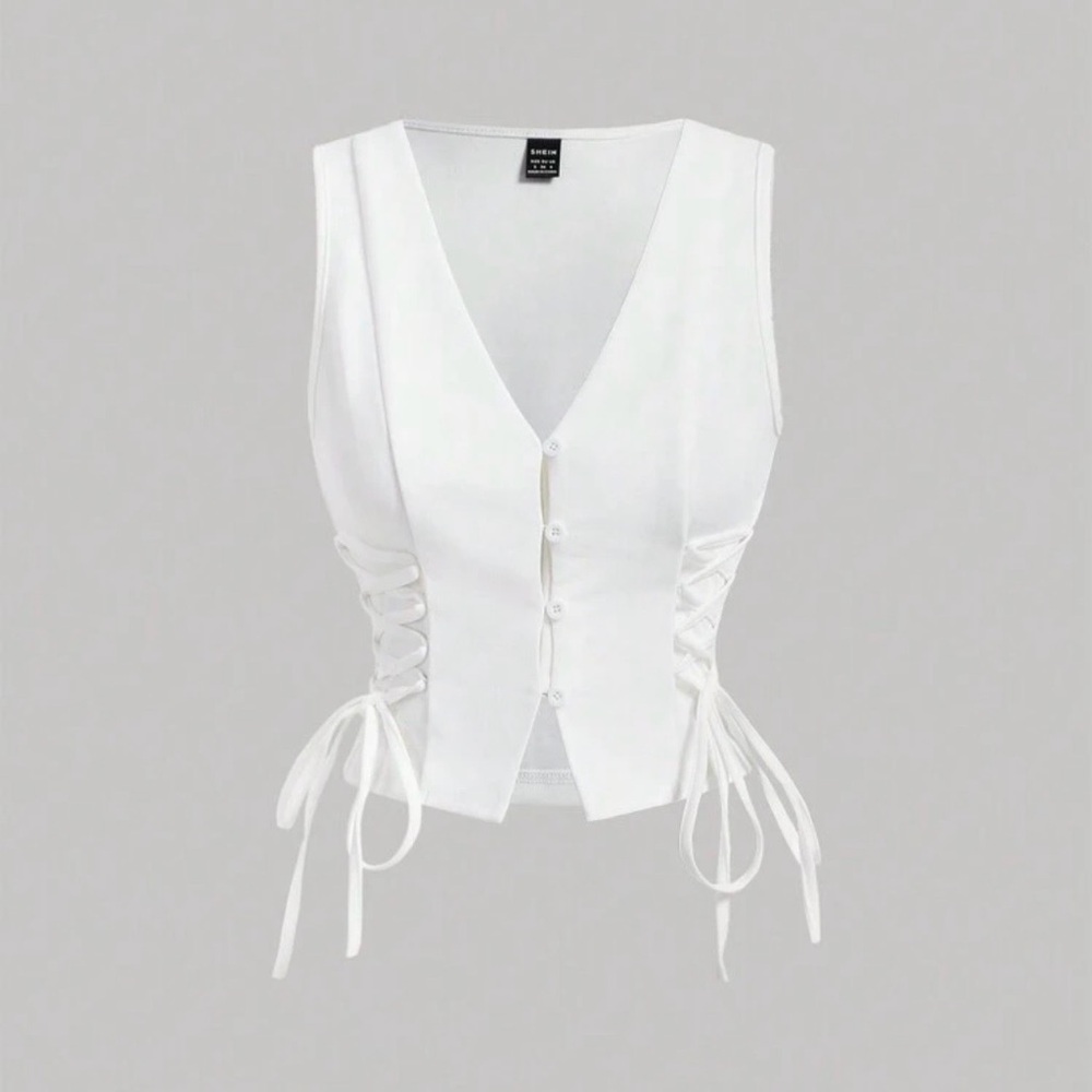 Shein White Lace-Up Sleeveless Top